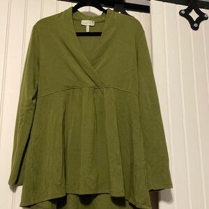 Sahalie pretty green shawl collar top.large, soft substantial cotton /modal/span